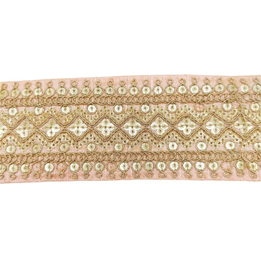 Art Silk Trim Gold Embroidered Sequins Trim, Decorative Trim, Indian Sari Border